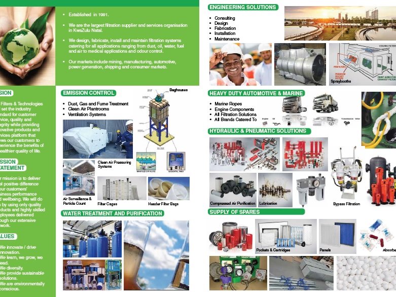 Gas Filters, Dust Control, Emission Control, Clean Air Plantrooms, Positive Pressurising Systems				